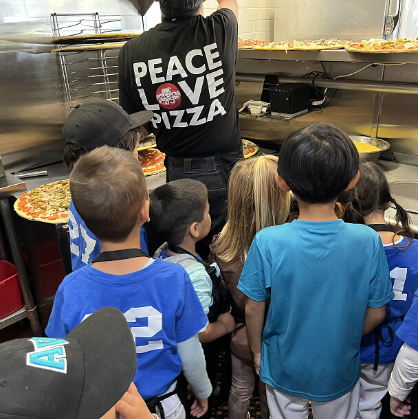 Children exploring the pizza kitchen